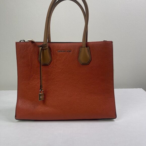 Michael Kors Studio Mercer Large Leather Tote Orange Acorn Handbag Purse Edgy - Picture 2 of 16